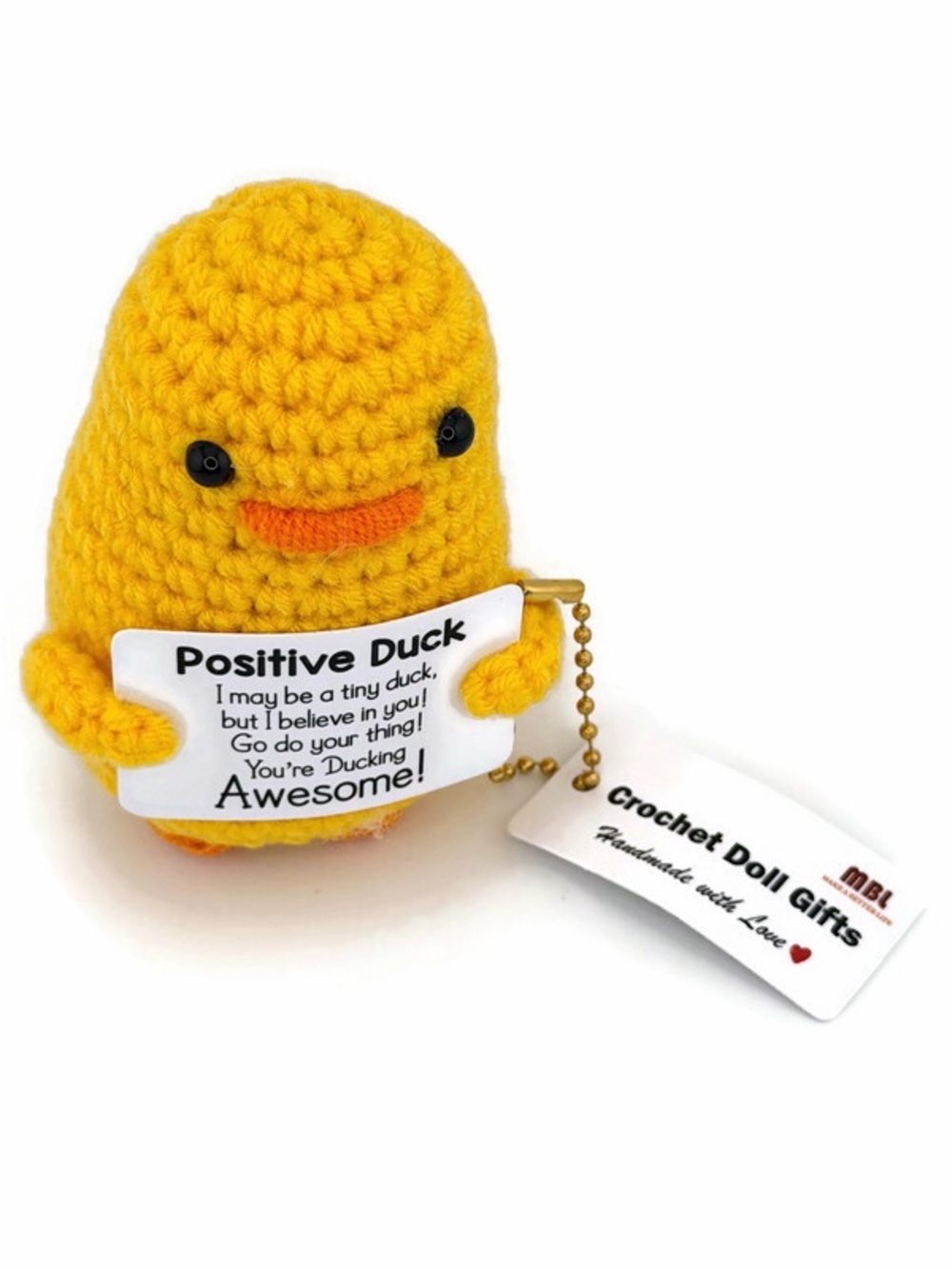 Yellow Crochet Positive Duck with Inspirational Note